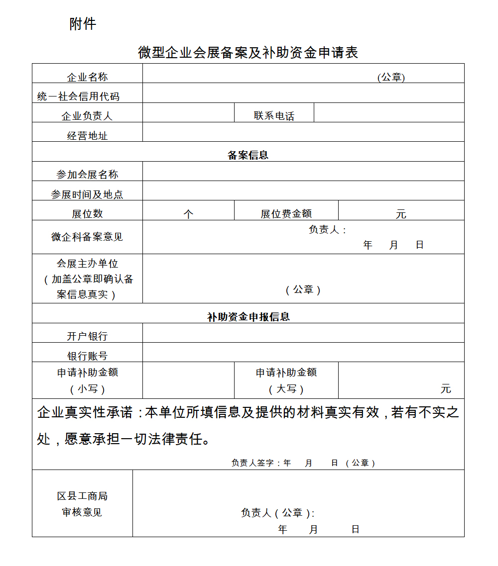 重慶市微型企業會展補助資金申請表